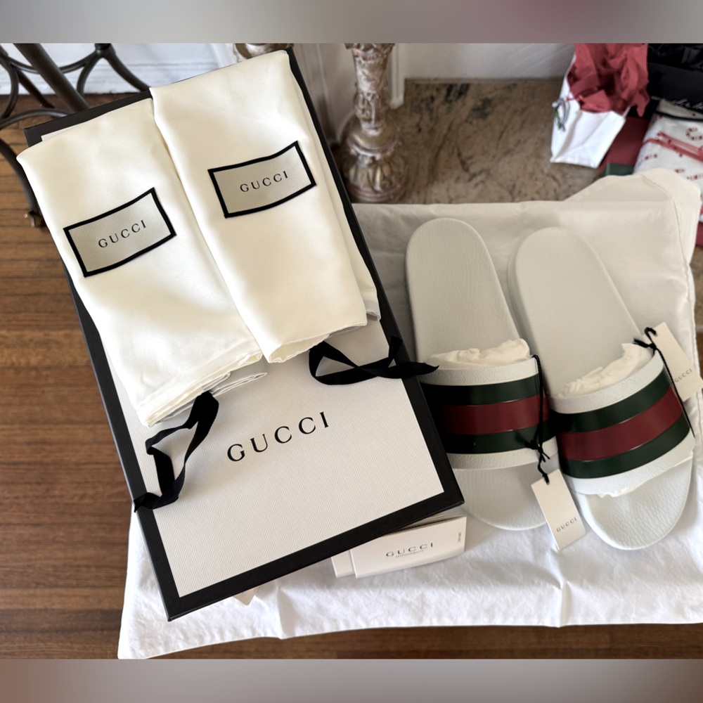 Genuine Gucci Web White Rubber Mens
Sandals/Slide US Size 11